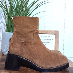 I.N.K Shoes Italian Made Brown Boho Square Toe Block Heel Boots 38 (8M)